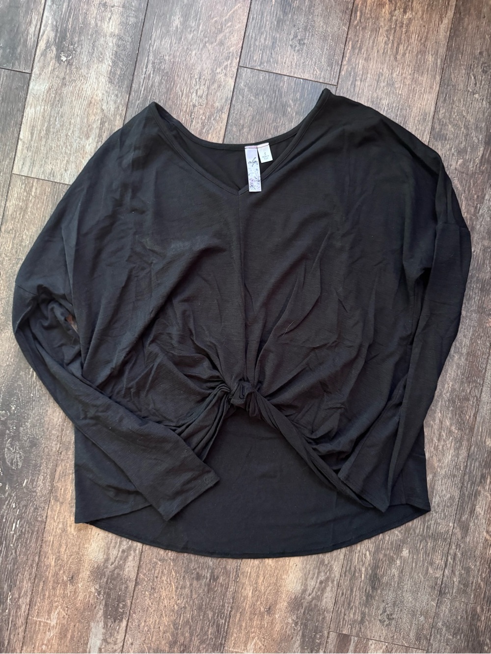 Alya Black V-Neck Long-Sleeve Tie-Front Top
